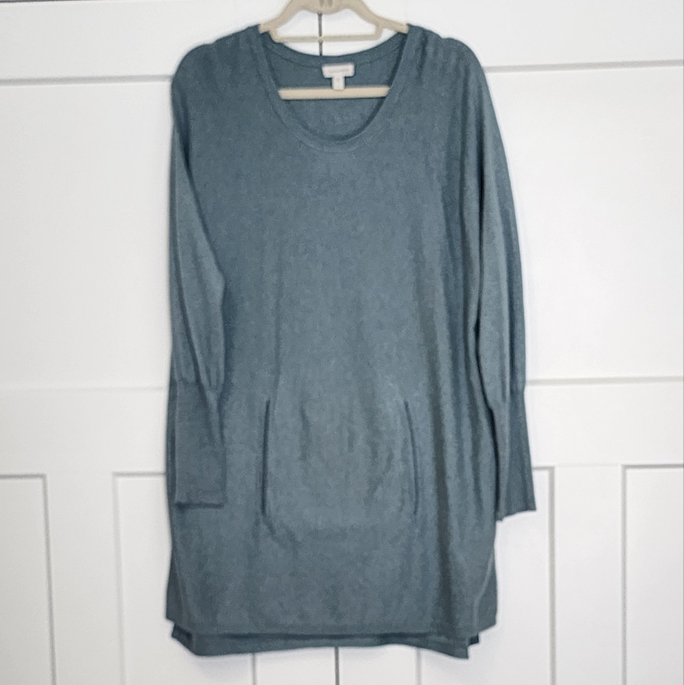 Garnet Hill Oversized Gray and Blue Tunic with long Sleeves